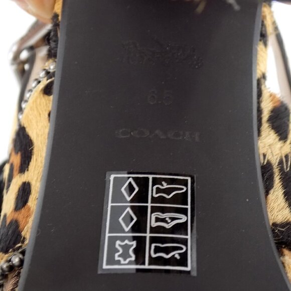 Coach Rylie Heeled Sandals Size 6.5 Cheetah Animal Print Calf Fur Buckle Strap - Picture 10 of 10
